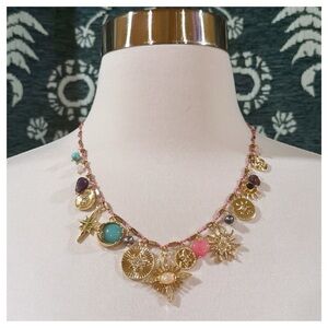 Camila Coelho Gold Pink Pearl Jade Turquoise Amethyst Charm Necklace NWT